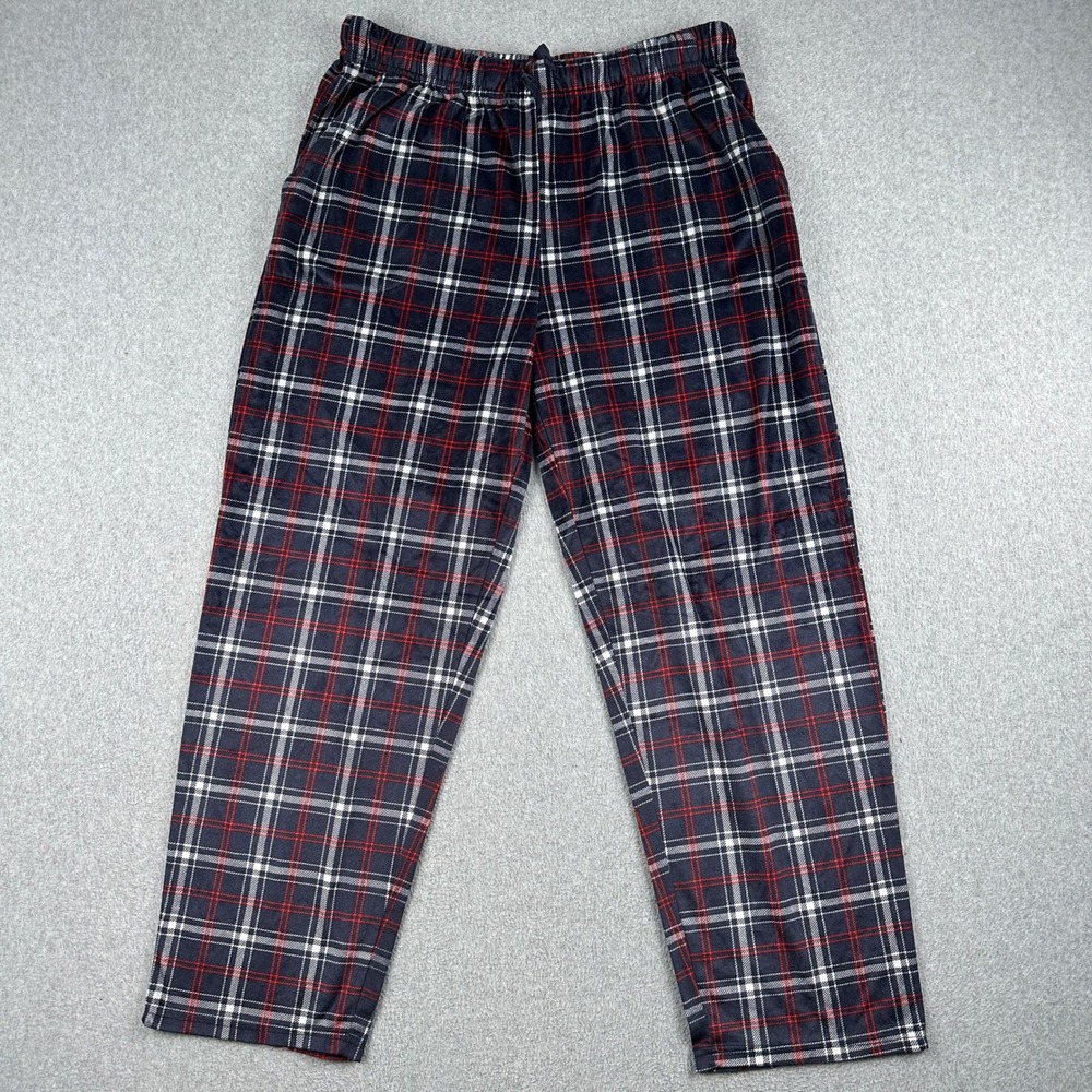 English Laundry Pajama Pants Mens Medium Plaid Navy Red Blue Drawstring Soft